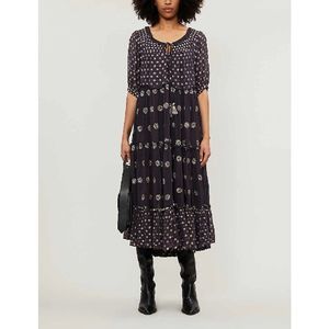 New FREE PEOPLE Stella embroidered crepe midi dress Size Small